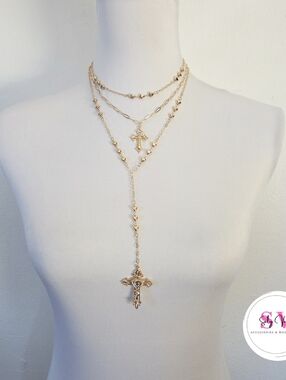 Multi layer Gold necklace with heart and cross decor
